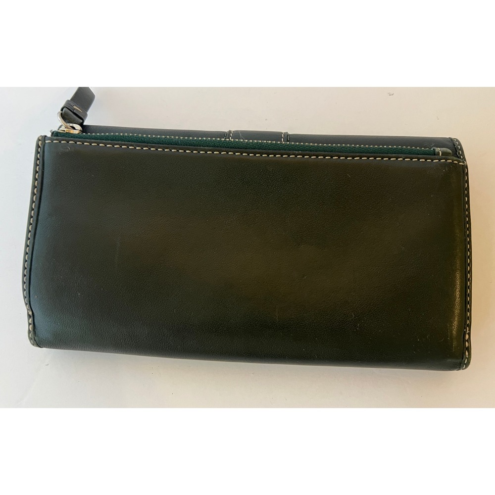 Coach Green Leather Trifold Wallet Long Wallet - Picture 2 of 5